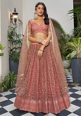 Rose Golden Embroidered Net Lehenga Set