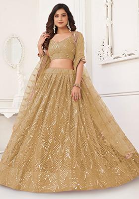 Brown Sequin Embroidered Net Lehenga Set