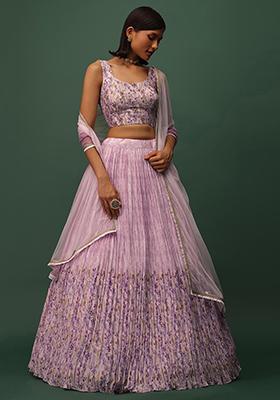 Pink Floral Print Georgette Lehenga Set