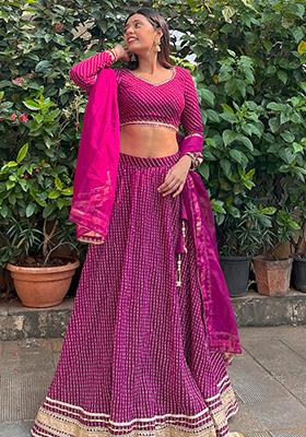 Purple Leheriya Print Georgette Lehenga Set