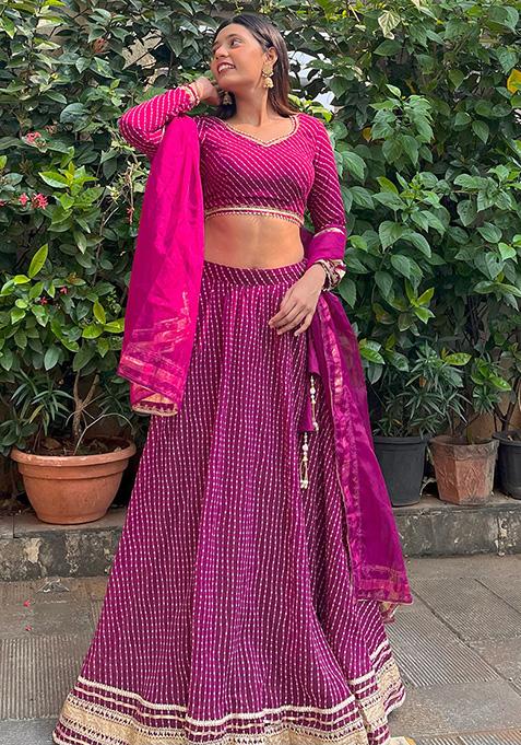 Purple Leheriya Print Georgette Lehenga Set