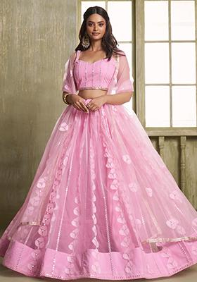Pink Sequin Embroidered Net Lehenga Set