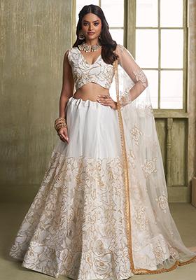 Off White Sequin Embroidered Net Lehenga Set