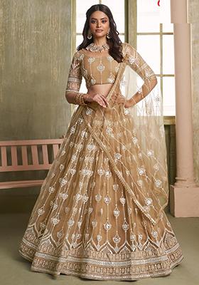 Brown Sequin Embroidered Net Lehenga Set
