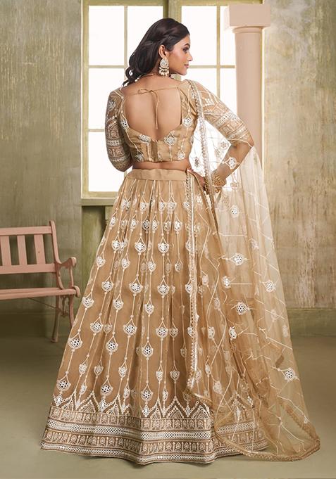 Brown Sequin Embroidered Net Lehenga Set