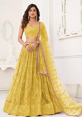 Yellow Sequin Embroidered Net Lehenga Set