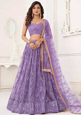 Purple Sequin Embroidered Net Lehenga Set