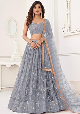 Grey Sequin Embroidered Net Lehenga Set