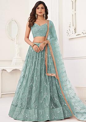 Blue Sequin Embroidered Net Lehenga Set
