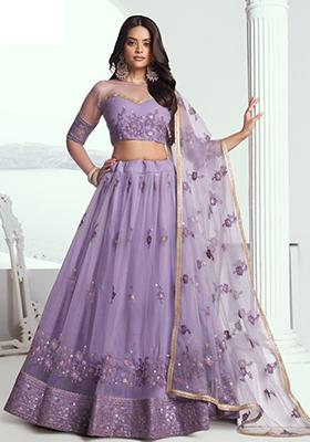 Lavender Sequin Embroidered Net Lehenga Set