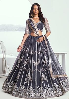 Grey Sequin Embroidered Net Lehenga Set