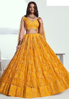 Yellow Sequin Embroidered Net Lehenga Set