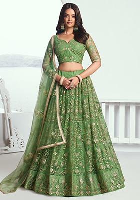 Green Sequin Embroidered Net Lehenga Set
