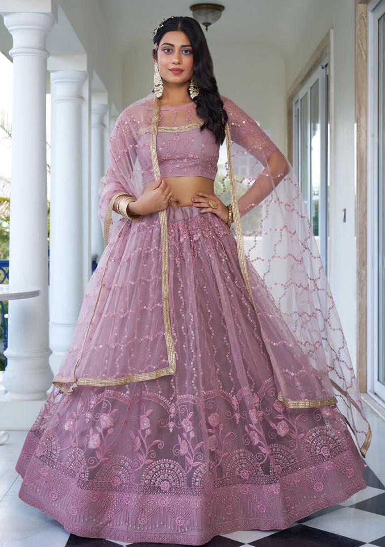 Lavender Sequin Embroidered Net Lehenga Set