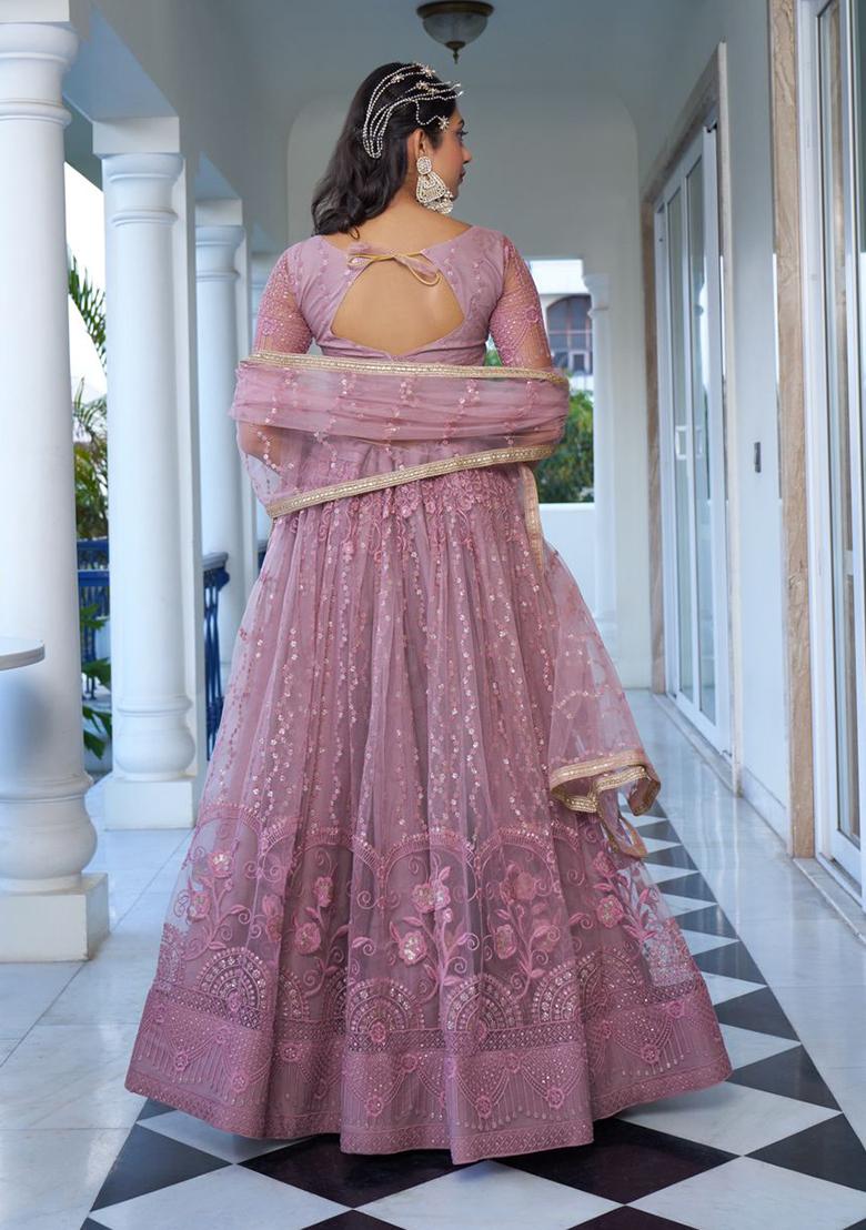 Lavender Sequin Embroidered Net Lehenga Set