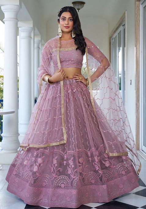 Lavender Sequin Embroidered Net Lehenga Set