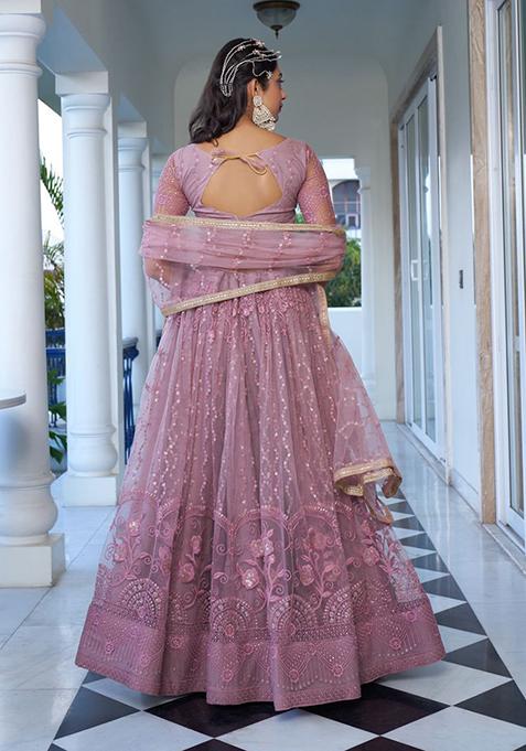 Lavender Sequin Embroidered Net Lehenga Set
