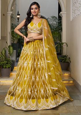 Yellow Sequin Embroidered Net Lehenga Set