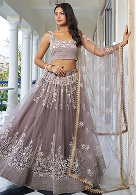 Brown Sequin Embroidered Net Lehenga Set