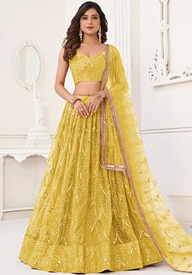 Yellow Sequin Embroidered Net Lehenga Set