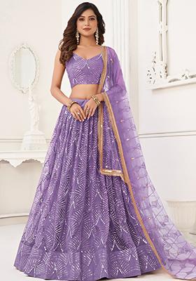 Purple Sequin Embroidered Net Lehenga Set