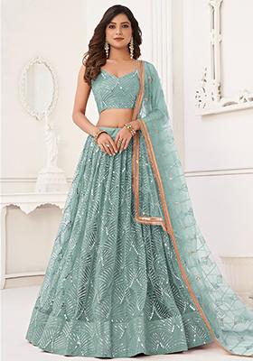 Blue Sequin Embroidered Net Lehenga Set