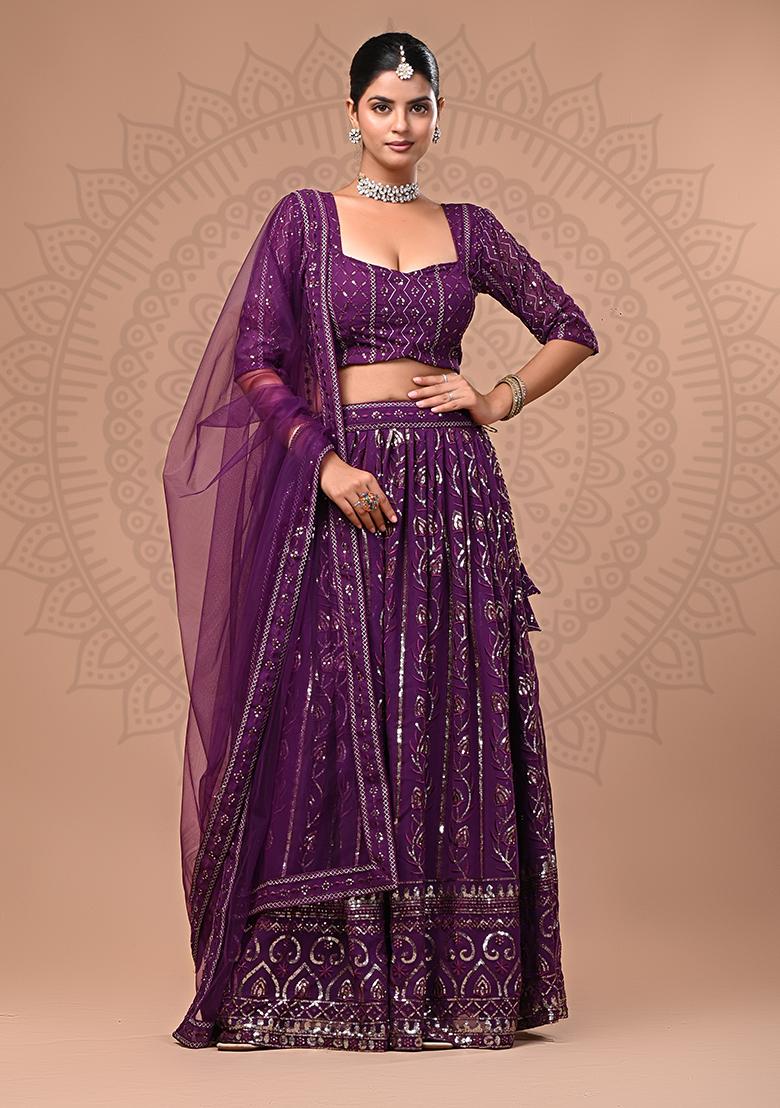 Magenta Embroidered Georgette Lehenga Set