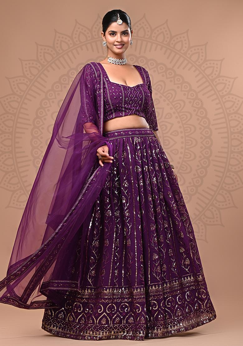 Magenta Embroidered Georgette Lehenga Set