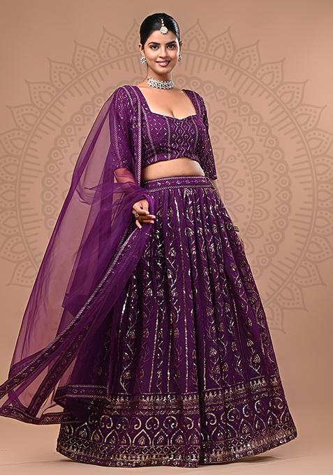 Magenta Embroidered Georgette Lehenga Set