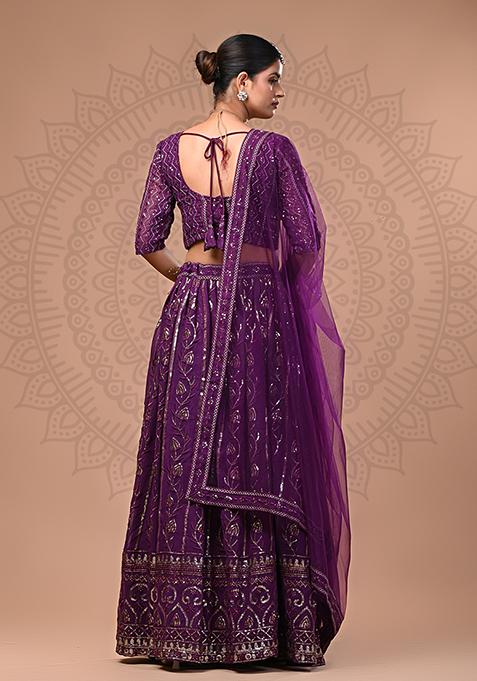 Magenta Embroidered Georgette Lehenga Set