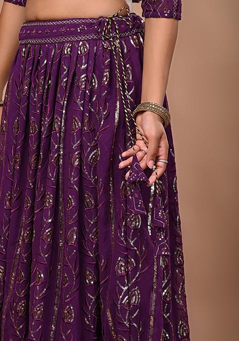 Magenta Embroidered Georgette Lehenga Set