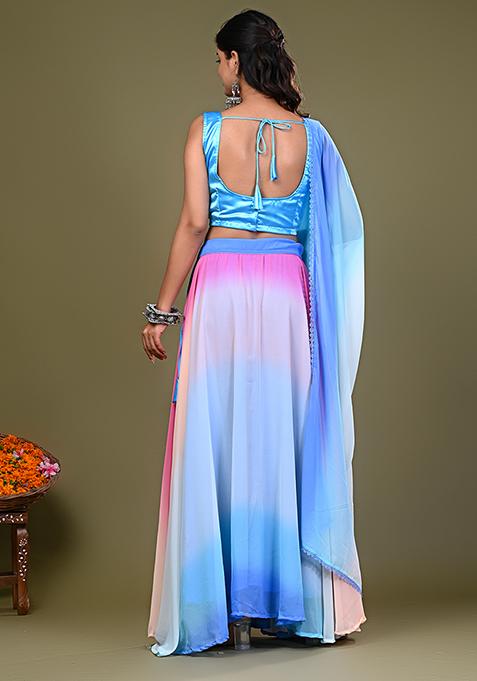 Sky Blue Embroidered Satin Lehenga Set