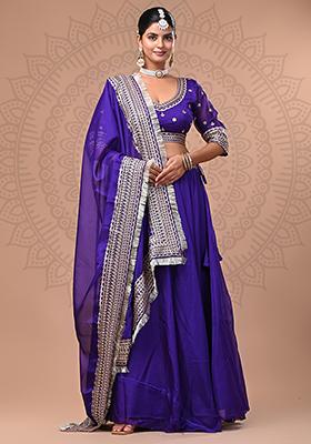 Purple Embroidered Georgette Lehenga Set