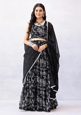 Black Embroidered Georgette Lehenga Set