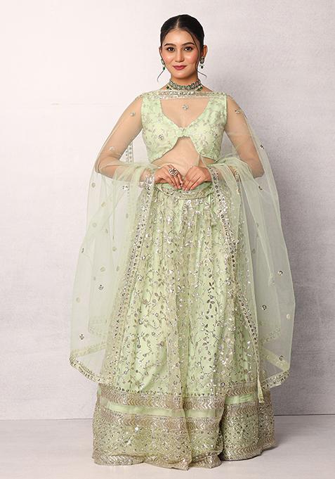 Purple Embroidered Georgette Lehenga Set