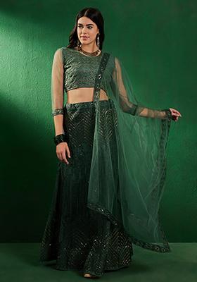 Green Sequin Embroidered Net Lehenga Set