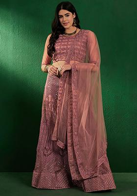 Pink Sequin Embroidered Net Lehenga Set