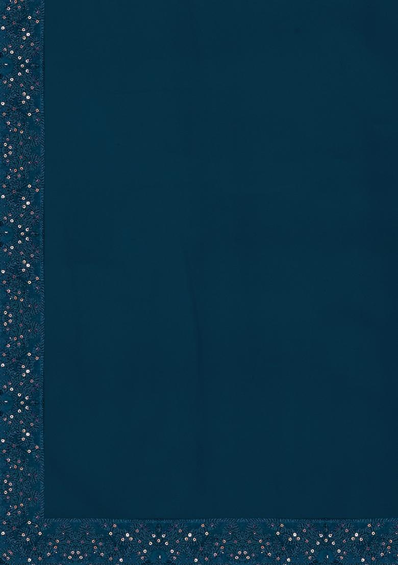 Teal Sequin Zari Embroidered Net Lehenga Set