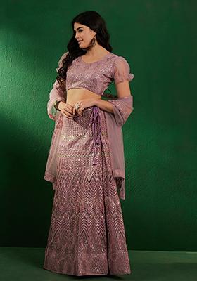 Pink Sequin Embroidered Net Lehenga Set