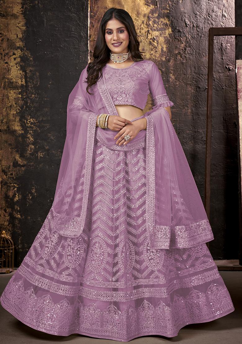 Pink Sequin Embroidered Net Lehenga Set