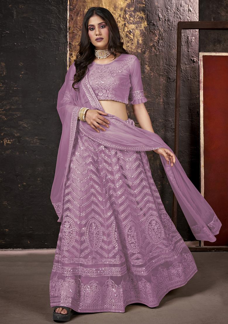 Pink Sequin Embroidered Net Lehenga Set