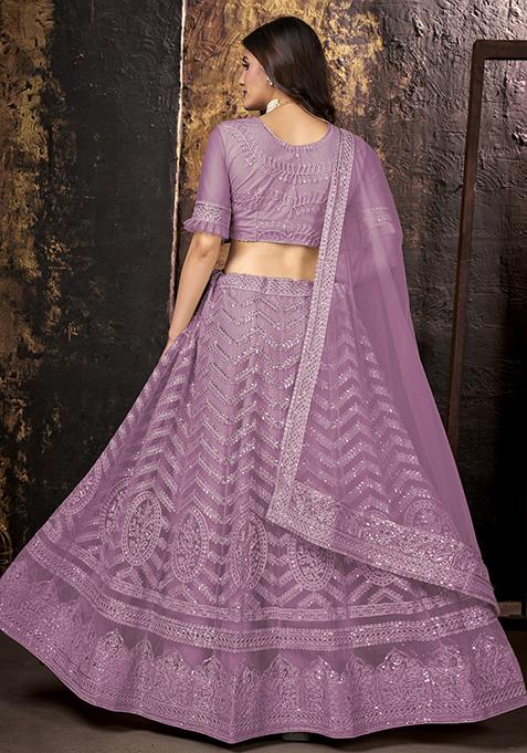 Pink Sequin Embroidered Net Lehenga Set