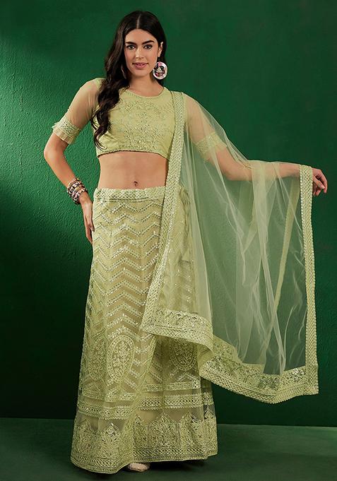 Alluring Green Lehenga Style Embroidered Festive Dress main image 1