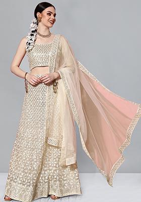 Off White Sequin Embroidered Net Lehenga Set