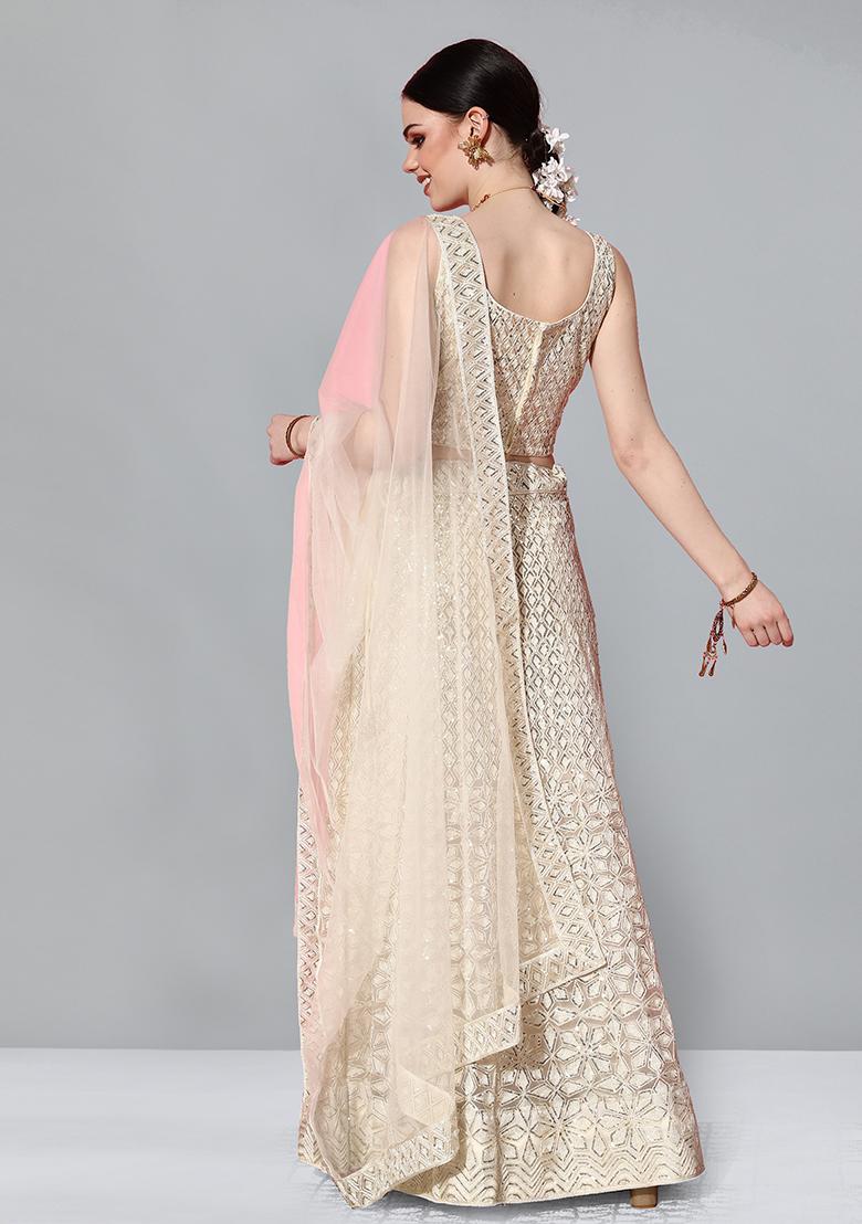 Off White Sequin Embroidered Net Lehenga Set