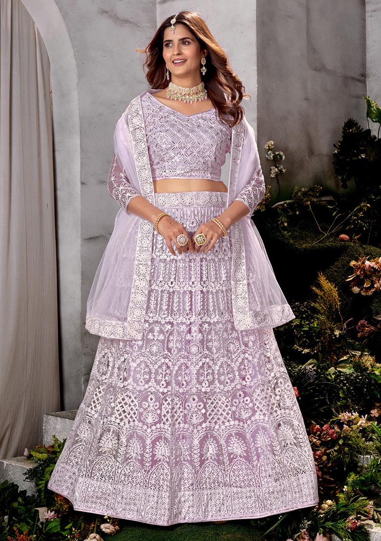 Lavender Sequin Embroidered Net Lehenga Set