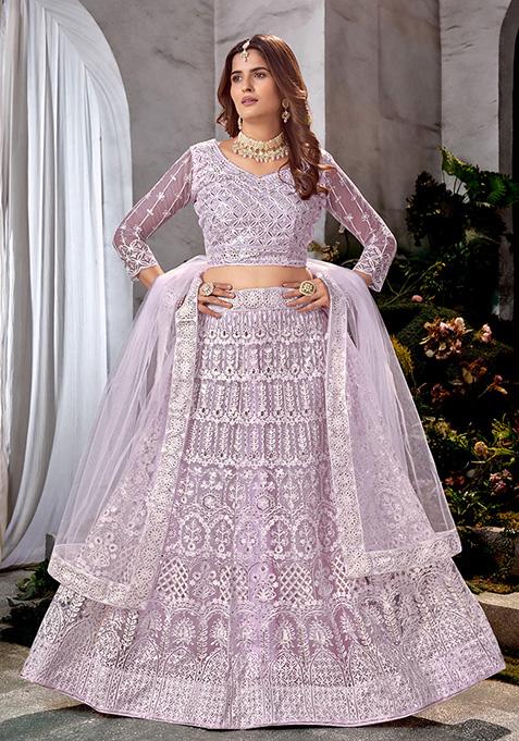 Lavender Sequin Embroidered Net Lehenga Set