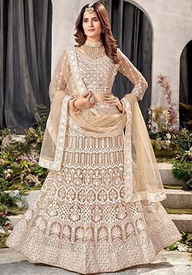 Beige Sequin Embroidered Net Lehenga Set