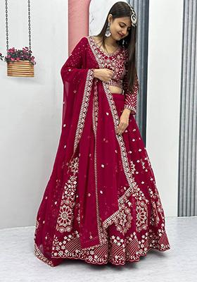 Rani Pink Embroidered Georgette Lehenga Set