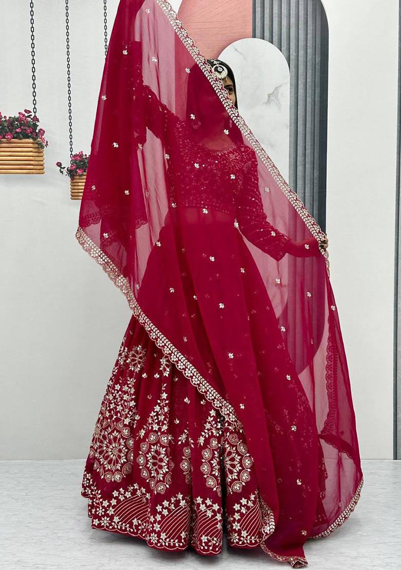 Rani Pink Embroidered Georgette Lehenga Set